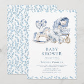 Invitation Elégant Baby shower de garçon de la Chinoiserie Bl (Devant / Derrière)