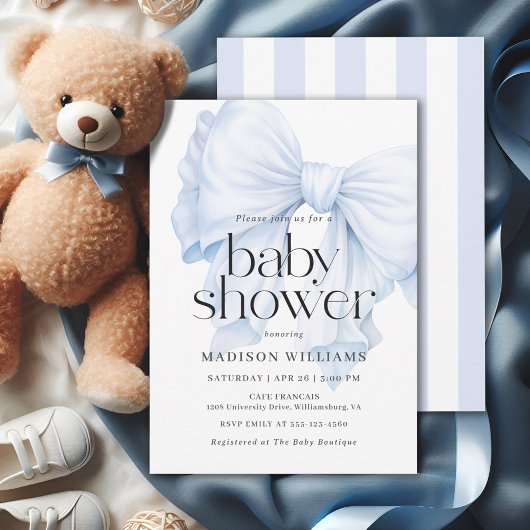 Invitation Élégant Baby shower de garçon de la cou bleue