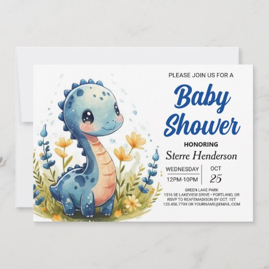 Invitation Élégant Baby shower de garçon Dinosaur Personnalis (Devant)