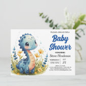 Invitation Élégant Baby shower de garçon Dinosaur Personnalis (Debout devant)