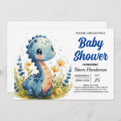Invitation Élégant Baby shower de garçon Dinosaur Personnalis (Devant / Derrière)
