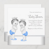 Invitation Elégant Baby shower de garçon Silver et Blue Twin (Devant / Derrière)