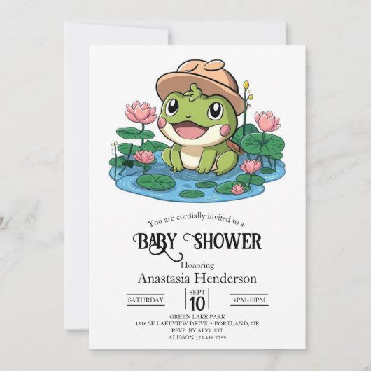 Invitation Élégant Baby shower de grenouille joyeuse (Devant)
