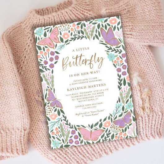 Invitation Elégant Baby shower de jardin aux papillons