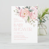 Invitation Elégant Baby shower de jardin de fleurs roses vert (Debout devant)
