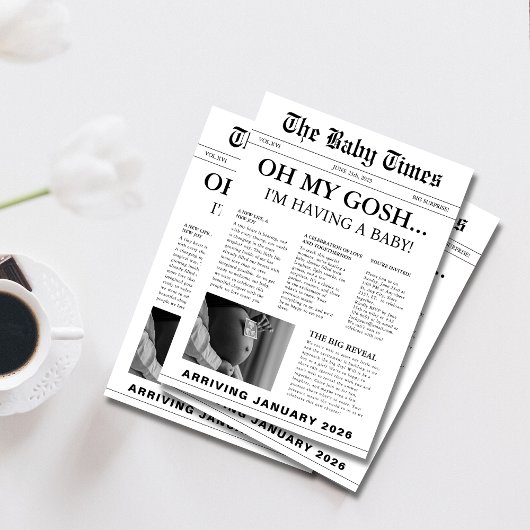 Invitation Élégant baby shower de journal moderne