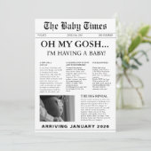 Invitation Élégant baby shower de journal moderne (Debout devant)