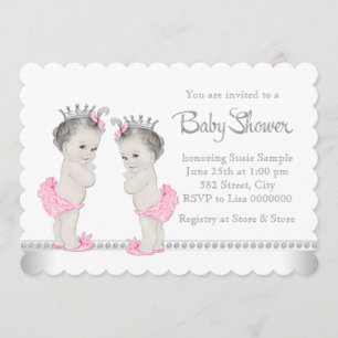 Invitation Élégant Baby shower de jumelle rose