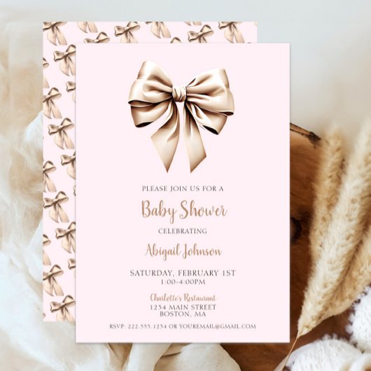 Invitation Élégant Baby shower de la coquette beige rose