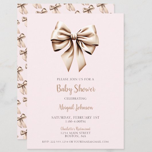 Invitation Élégant Baby shower de la coquette beige rose