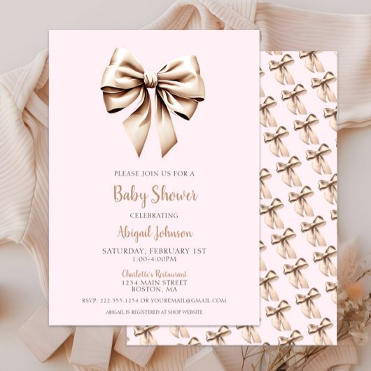 Invitation Élégant Baby shower de la coquette beige rose
