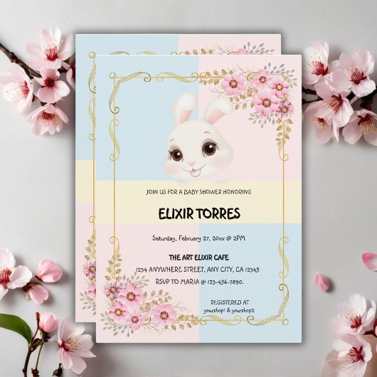 Invitation Elégant Baby shower de lapin blanc moderne