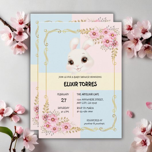 Invitation Elégant Baby shower de lapin blanc moderne