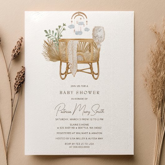 Invitation Élégant Baby shower de lit bébé Boho rustique