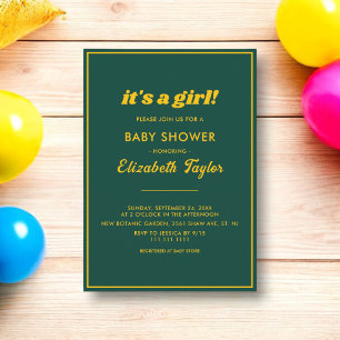 Invitation Élégant Baby shower De Luxe Design Vert Et Or