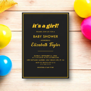 Invitation Élégant Baby shower De Luxe Noir Et Or Chic