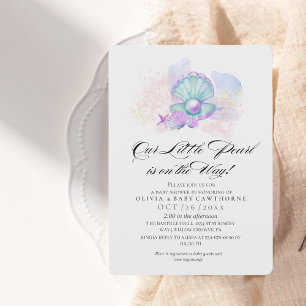 Invitation Elégant Baby shower de mer Aquarelle Pearl