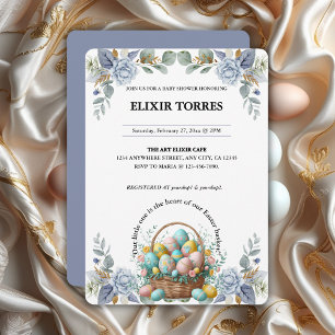 Invitation Élégant Baby shower de panier d'oeufs de Pâques bl