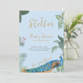 Invitation Élégant baby shower de paon (Debout devant)