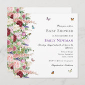 Invitation Élégant Baby shower de papillons floraux violets r (Devant / Derrière)