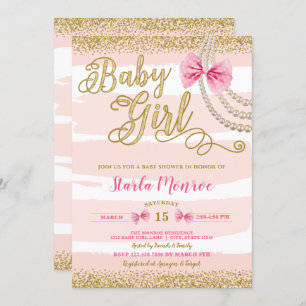 Invitation Élégant Baby shower de perle de Bow rose