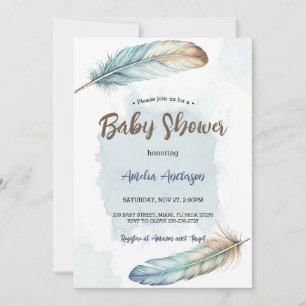 Invitation Elégant Baby shower de plumes d'aquarelle