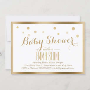 Invitation Élégant Baby shower de points Confetti encadrés or