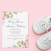 Invitation Elégant Baby shower de printemps de crème rose flo