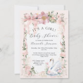 Invitation Élégant Baby shower de ruban rose pâle du cygne fl (Devant)
