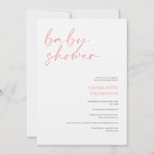 Invitation Élégant baby shower de script décontracté rose-gri (Devant)