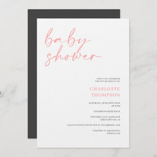 Invitation Élégant baby shower de script décontracté rose-gri
