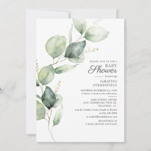 Invitation Élégant Baby shower de script Eucalyptus