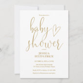Invitation Élégant Baby shower de script Gold Heart (Devant)