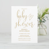 Invitation Élégant Baby shower de script Gold Heart (Debout devant)