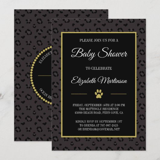 Invitation Élégant Baby shower de taches de léopard de panthè (Devant / Derrière)