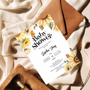 Invitation Elégant Baby shower de tournesol et papillon