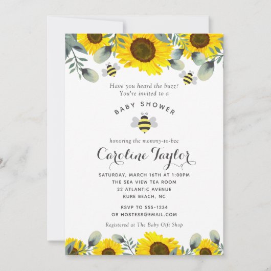 Invitation Élégant Baby shower de tournesols comme Can Bee (Devant)