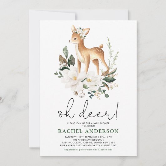 Invitation Elégant Baby shower de verdure fleurie de cerf (Devant)