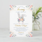 Invitation Elégant Baby shower de visage de lapin rose or (Debout devant)