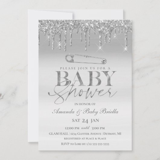 Invitation Élégant Baby shower d'épingle de sécurité de la go (Devant)
