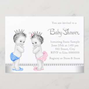 Invitation Élégant Baby shower des jumeaux rose et bleu