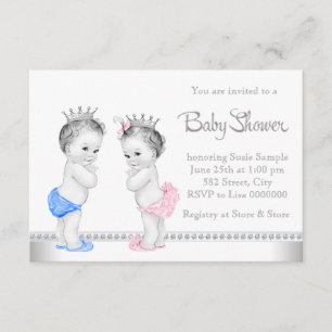 Invitation Élégant Baby shower des jumeaux rose et bleu