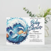Invitation Elégant Baby shower des vagues de bord de mer (Debout devant)