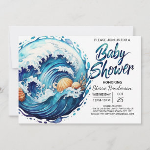 Invitation Elégant Baby shower des vagues de bord de mer