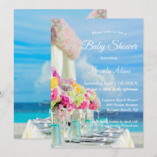 Invitation Elégant Baby shower d'été de Plage Florale Océan