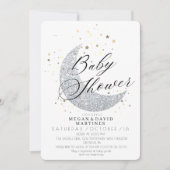 Invitation Élégant Baby shower d'étoiles de lune d'argent (Devant)
