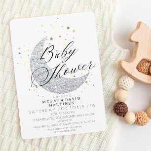 Invitation Élégant Baby shower d'étoiles de lune d'argent