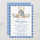 Invitation Élégant Baby shower d'hiver En vichy Teddy Bear (Devant / Derrière)