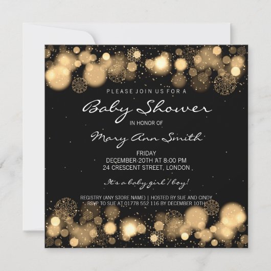 Invitation Élégant Baby shower d'hiver Gold (Devant)