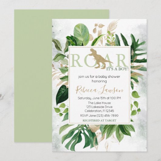Invitation Elégant Baby shower Dinosaur Boy (Devant / Derrière)